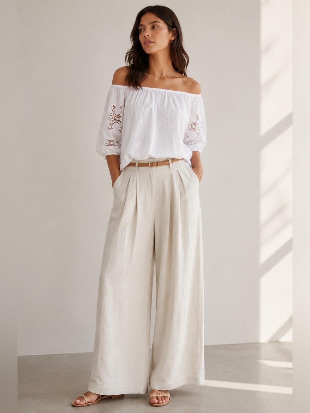LOFT NWT White Lace Sleeve Off Shoulder Top XS